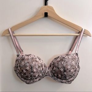*NWOT* Victoria’s Secret Floral Lace Demi Bra - Pink & Black, Sz 34D